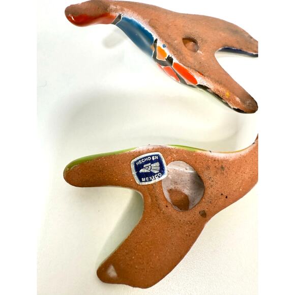 Talavera hummingbird Mexican Handmade ceramic clay Folk Art Wall Art Set of 2 - Picture 2 of 3